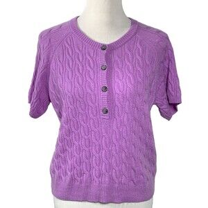J. Crew Cashmere Sweater Womens XL Lilac Cable Knit Short Sleeve Henley Polo